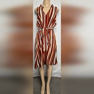 Shein Sleeveless Belted Dress 2XL Striped Ruffled Neck Elastic Waist High Low